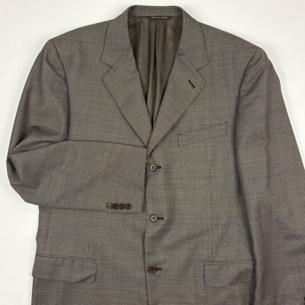 Canali Wool 3-Btn w/Wood Grain Buttons Sport Coat 44L Black/Cream Houndstooth